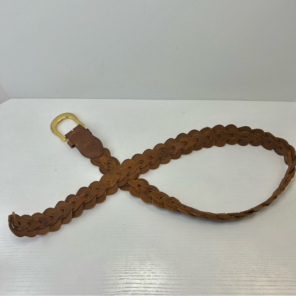 Capezio Vintage Brown Leather Braided Belt w/ Gold Buckle Size M/L - Picture 5 of 9